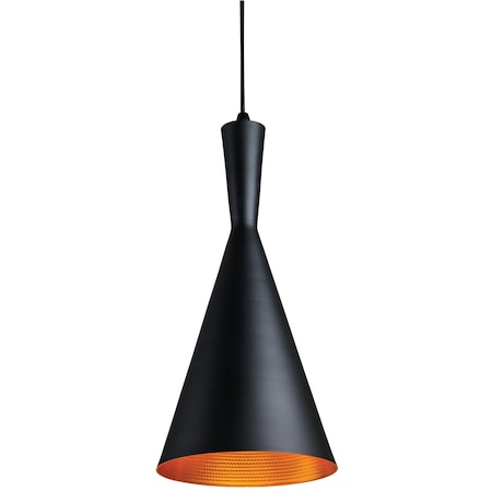 Sunlite Cone Pendant Farmhouse Decor, E26, 78-in Adjust Cord Lngth, Copper Interior, 7-in, Matte Blk Shade 07028-SU